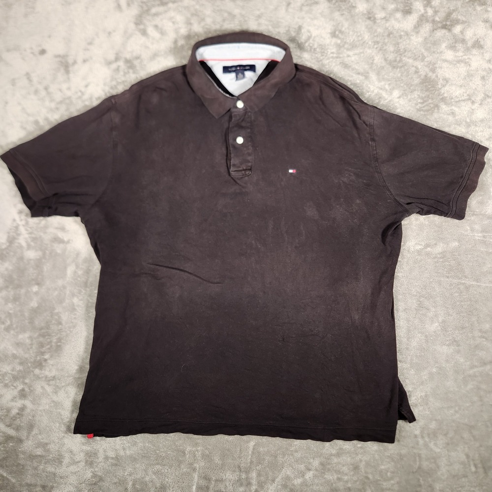 Tommy Hilfiger Polo Shirt Mens XL Black 0878268 Short Sleeve Pique EUC
